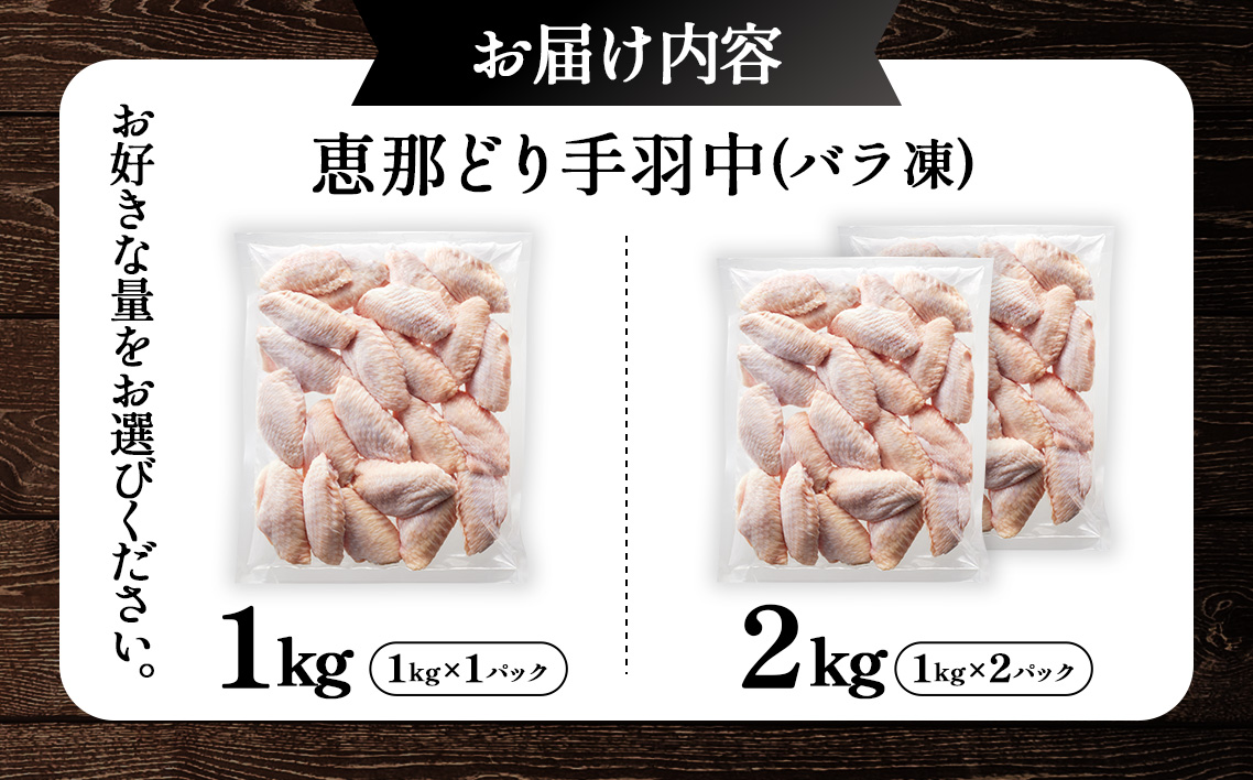 冷凍　恵那どり　手羽中　バラ凍　2kg [No.923]