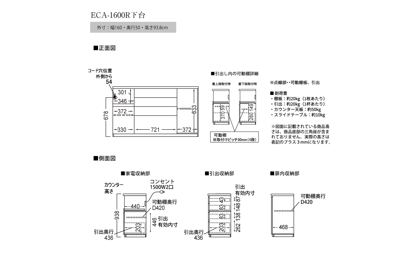 食器棚 カップボード 組立設置 ECA-1600Rカウンター [No.617]