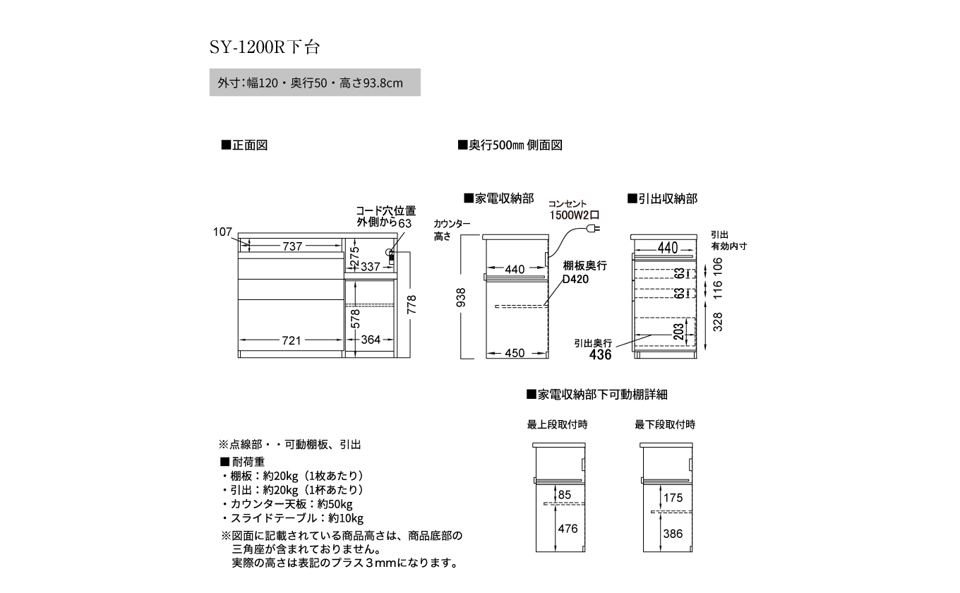 食器棚 カップボード 組立設置 SY-1200Rカウンター [No.579]