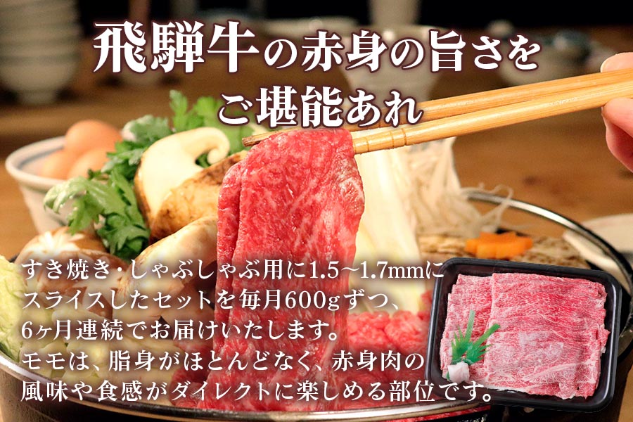 [6ヶ月定期便][A5等級] 飛騨牛モモすき焼き・しゃぶしゃぶ用600g [0868]