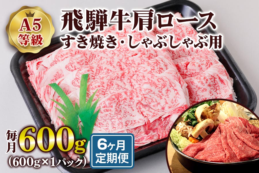 [6ヶ月定期便][A5等級] 飛騨牛肩ロースすき焼き・しゃぶしゃぶ用600g [0869]