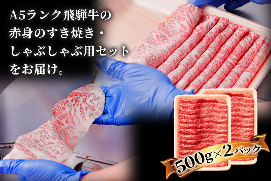 [3ヶ月定期便][A5等級]飛騨牛赤身肉すき焼き・しゃぶしゃぶ用 1kg(500g×2パック)『モモ・カタ肉』[0347]