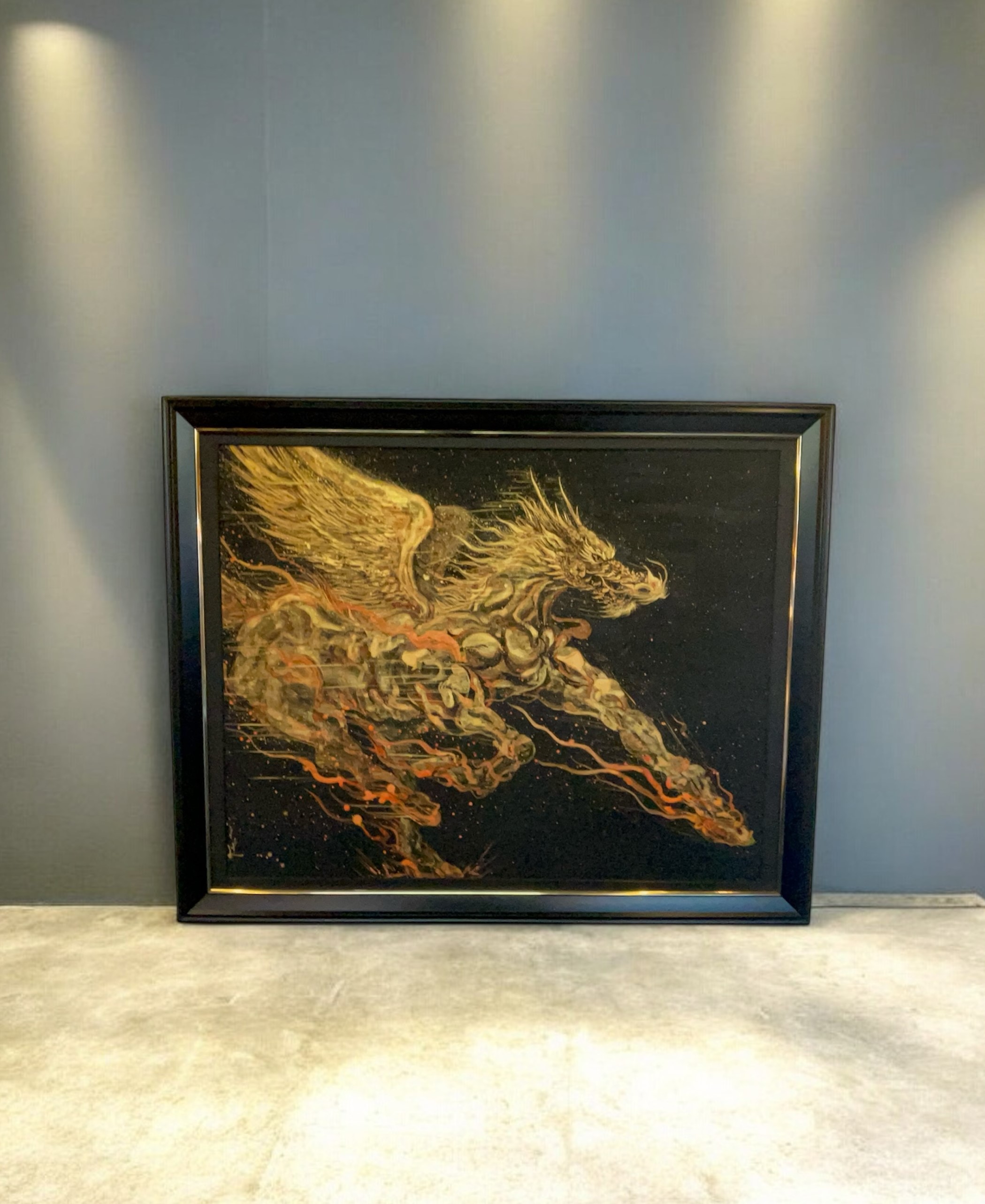 現代水墨画家　絵師白道　「火の龍馬」 絵画 アート インテリア 手描き 一筆 龍 日本画 現代アート ハンドメイド作品 水墨画 かっこいい 作品 縁起 風水 芸術 2026年 午年 うま 馬 干支 [mt2167]