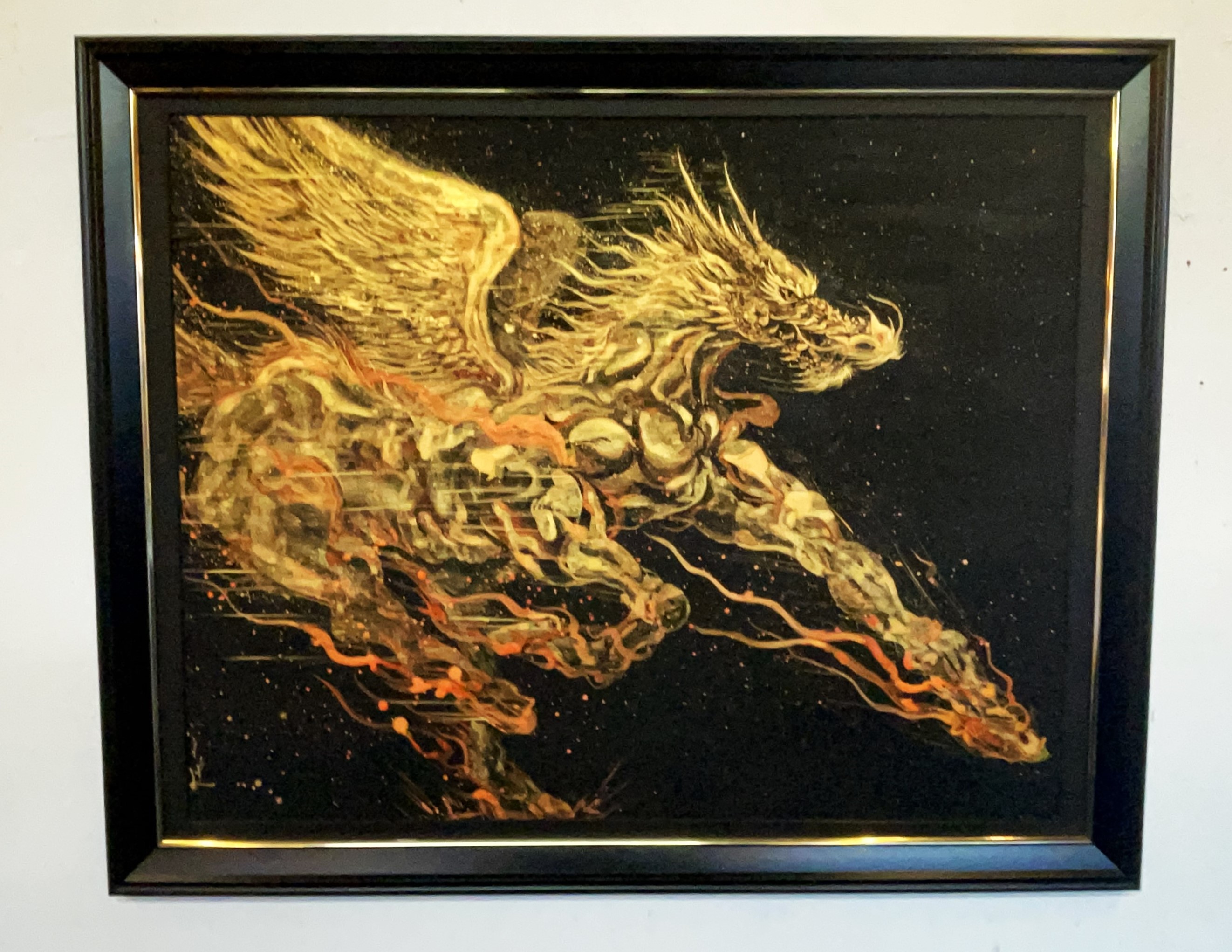 現代水墨画家　絵師白道　「火の龍馬」 絵画 アート インテリア 手描き 一筆 龍 日本画 現代アート ハンドメイド作品 水墨画 かっこいい 作品 縁起 風水 芸術 2026年 午年 うま 馬 干支 [mt2167]