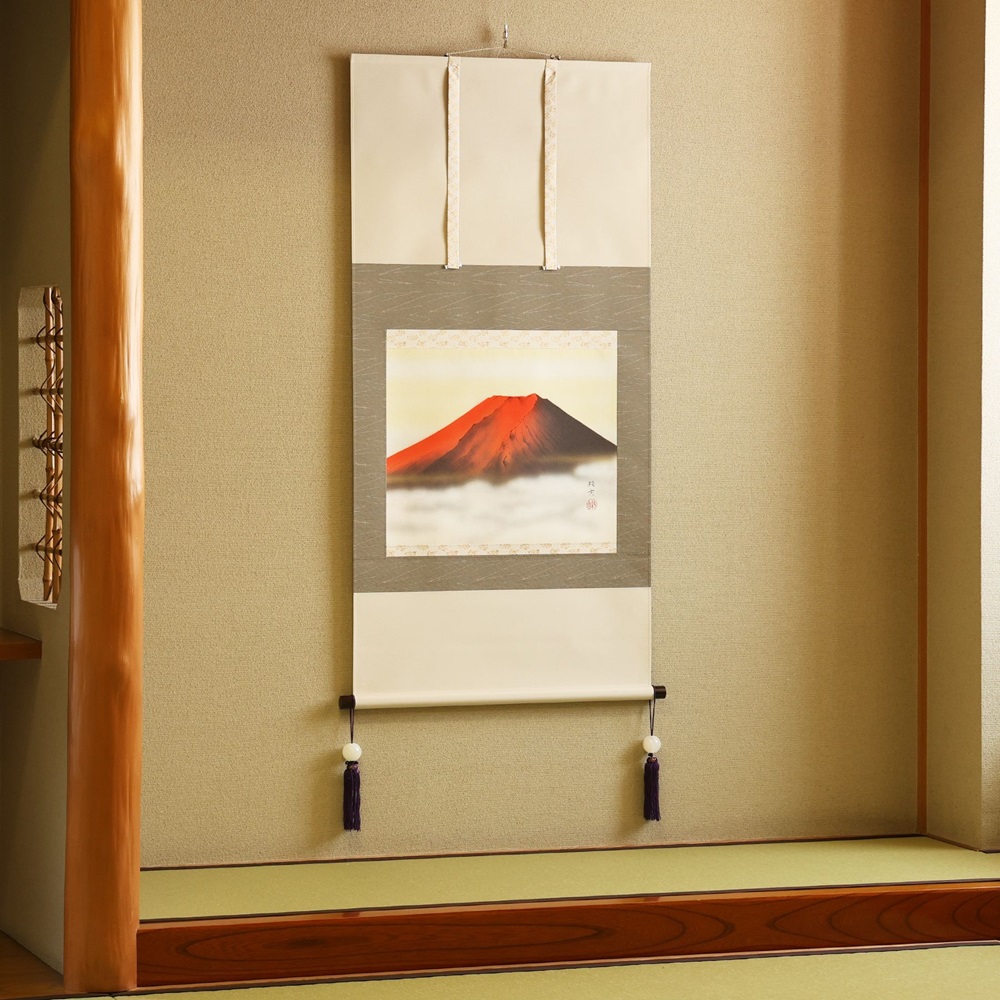 掛け軸「赤富士」佐藤純吉 尺八横 掛軸 [1221]|JALふるさと納税|JALのマイルがたまるふるさと納税サイト