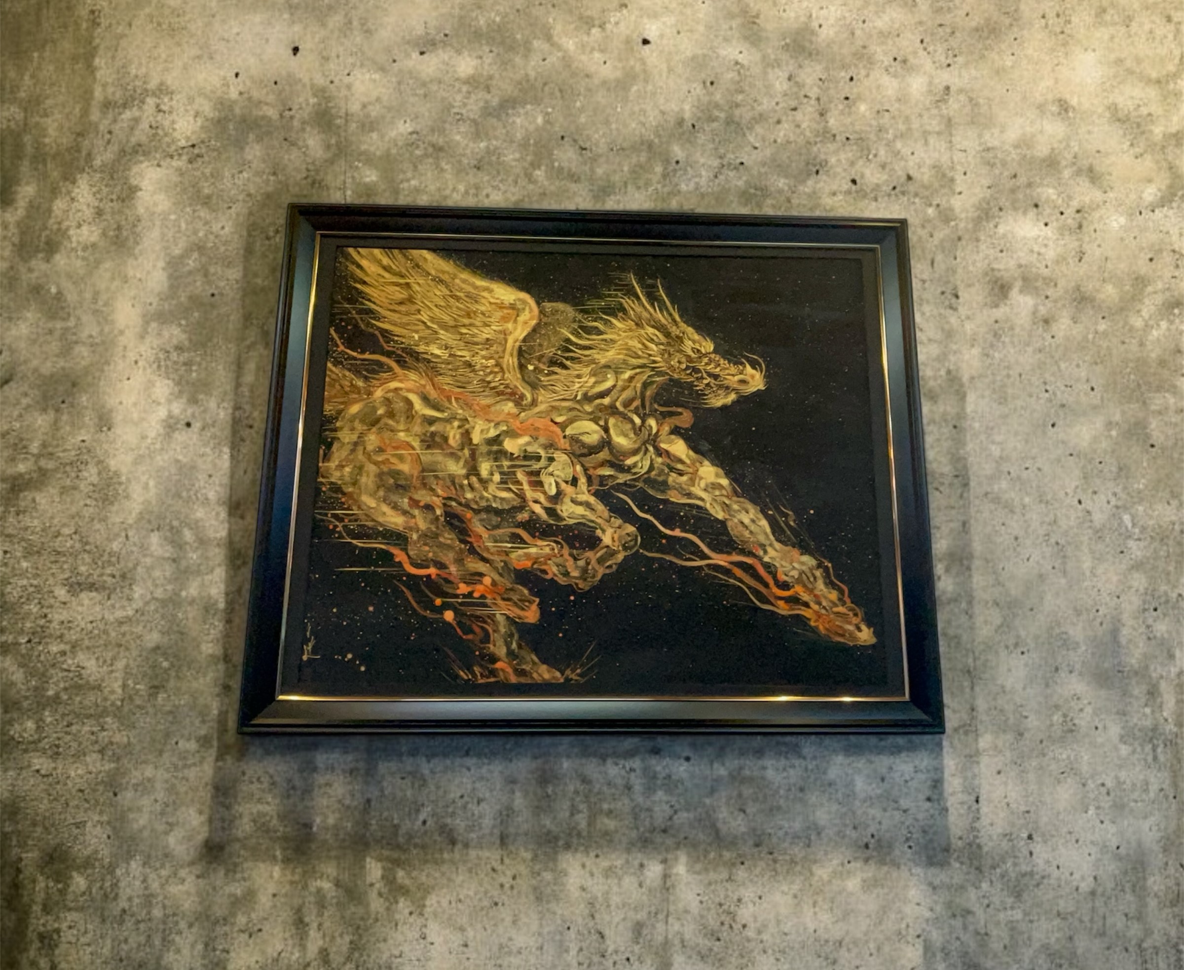 現代水墨画家　絵師白道　「火の龍馬」 絵画 アート インテリア 手描き 一筆 龍 日本画 現代アート ハンドメイド作品 水墨画 かっこいい 作品 縁起 風水 芸術 2026年 午年 うま 馬 干支 [mt2167]