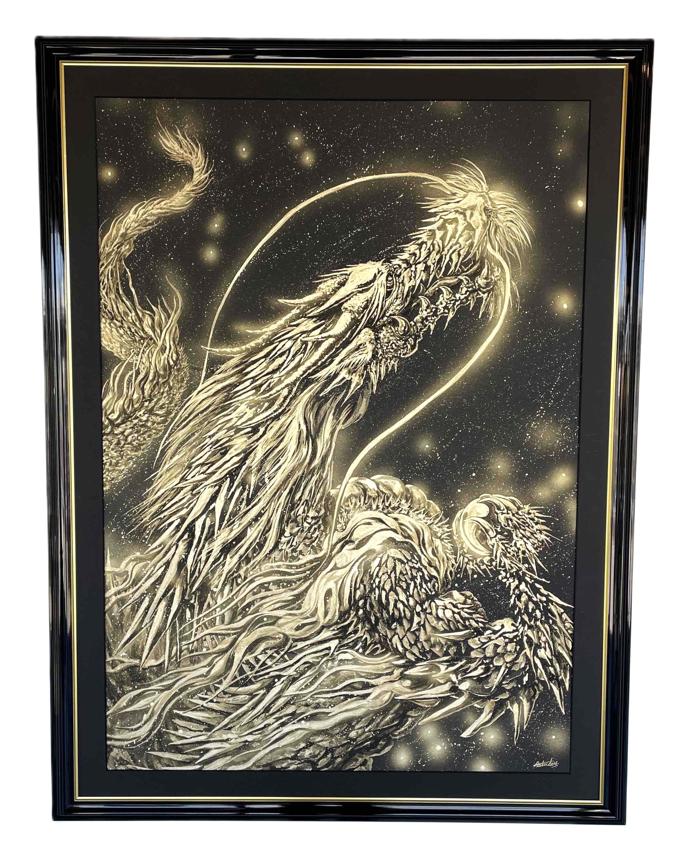 現代水墨画家 絵師白道「金銀昇龍」｜絵画 アート インテリア 手描き 一筆 龍 日本画 現代アート ハンドメイド作品 水墨画 かっこいい 作品 縁起 風水 芸術 [mt1672]