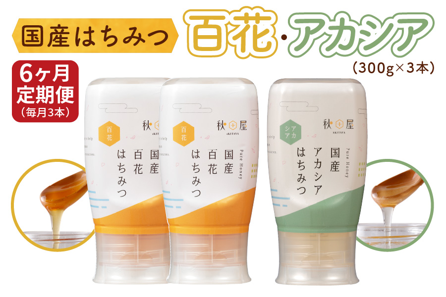 [6ヶ月定期便]《国産はちみつ》百花 アカシア (300g×3本) [1032]
