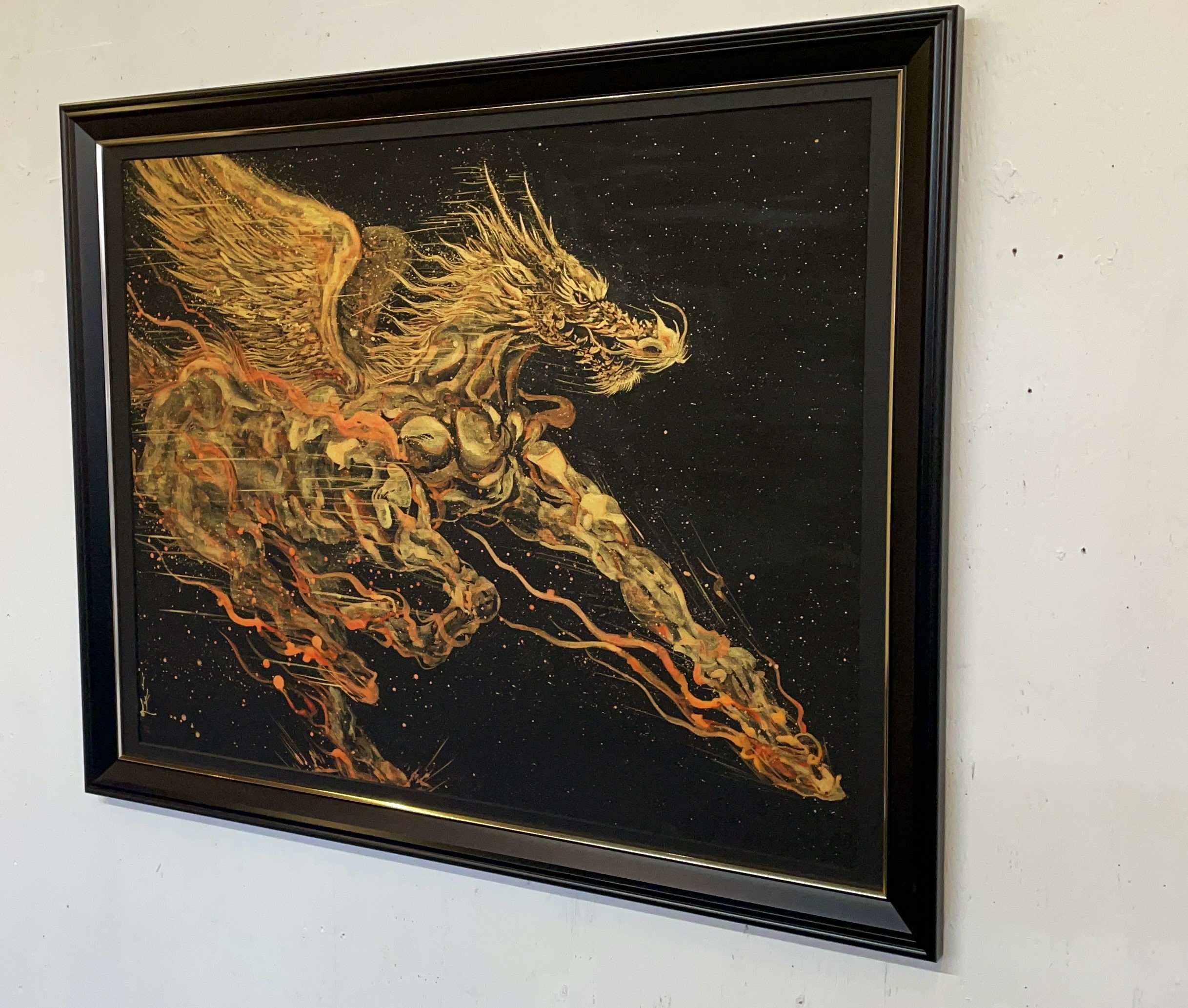 現代水墨画家　絵師白道　「火の龍馬」 絵画 アート インテリア 手描き 一筆 龍 日本画 現代アート ハンドメイド作品 水墨画 かっこいい 作品 縁起 風水 芸術 2026年 午年 うま 馬 干支 [mt2167]