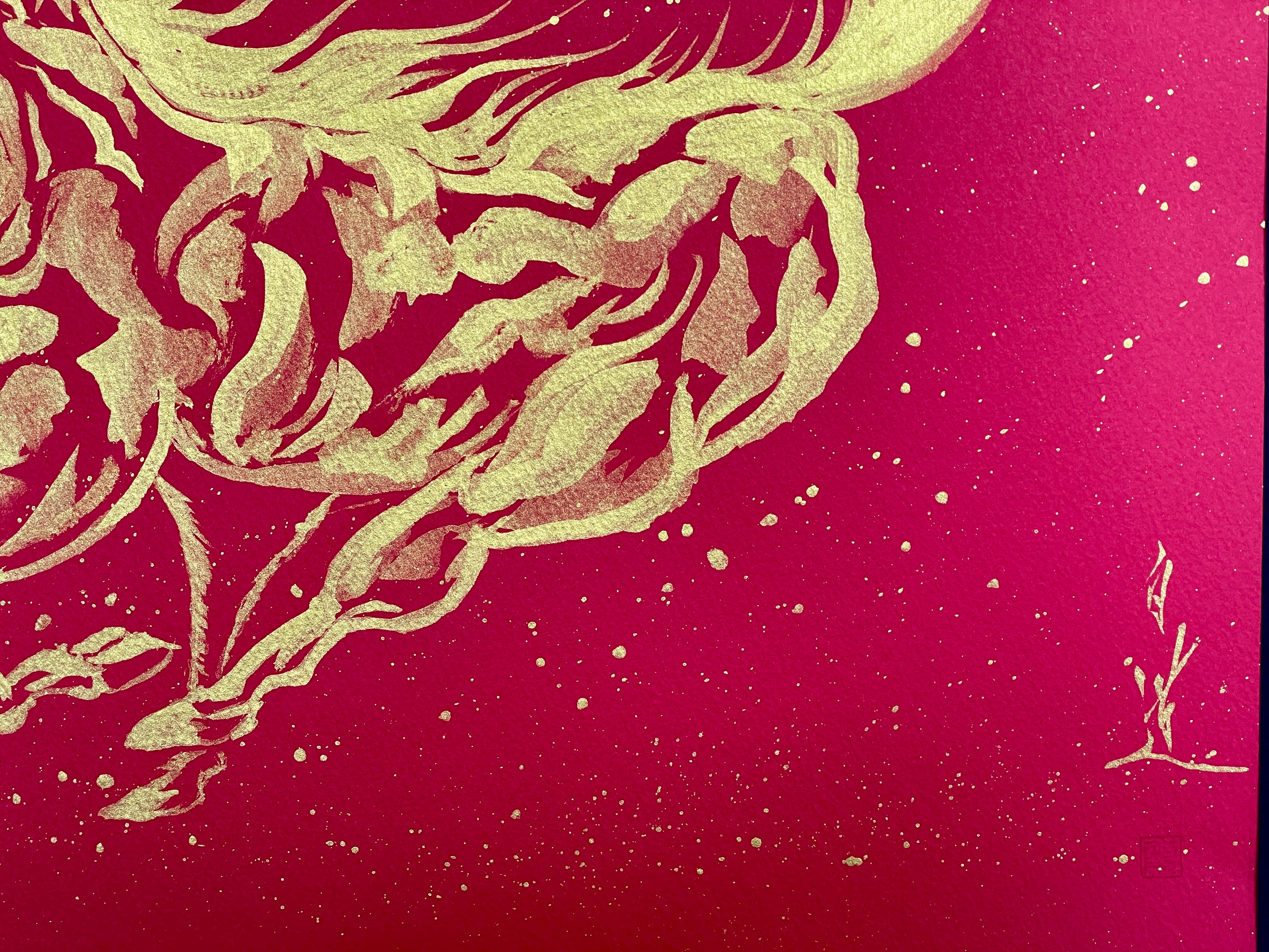 現代水墨画家 白道「丙午　龍馬」赤ゴールド｜絵画 アート インテリア 手描き 一筆 龍 日本画 現代アート ハンドメイド作品 水墨画 かっこいい 作品 縁起 風水 芸術 2026年 午年 うま 馬 干支 [mt2125]