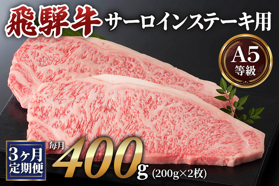 [3ヶ月定期便][A5等級]飛騨牛サーロインステーキ用 400g(200g×2枚) [0339]