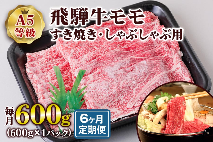 [6ヶ月定期便][A5等級] 飛騨牛モモすき焼き・しゃぶしゃぶ用600g [0868]