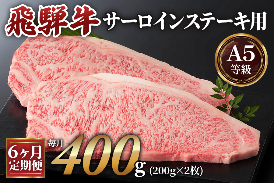 [6ヶ月定期便][A5等級]飛騨牛サーロインステーキ用 400g(200g×2枚) [0340]