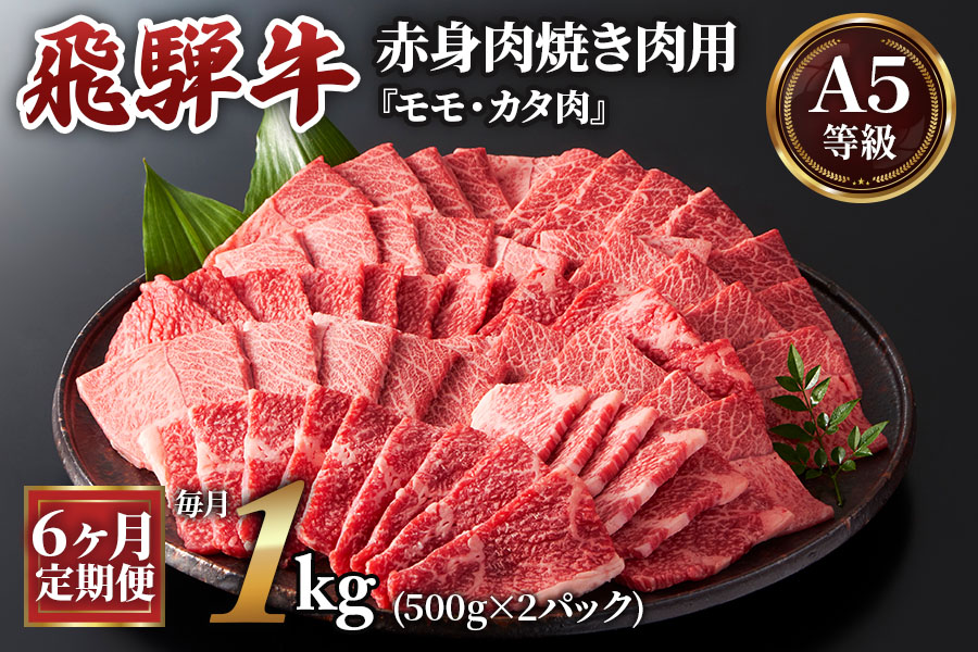 [6ヶ月定期便][A5等級]飛騨牛赤身肉焼き肉用 1kg(500g×2パック)『モモ・カタ肉』[0350]