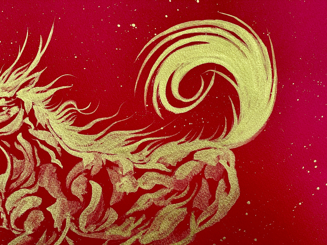 現代水墨画家 白道「丙午　龍馬」赤ゴールド｜絵画 アート インテリア 手描き 一筆 龍 日本画 現代アート ハンドメイド作品 水墨画 かっこいい 作品 縁起 風水 芸術 2026年 午年 うま 馬 干支 [mt2125]