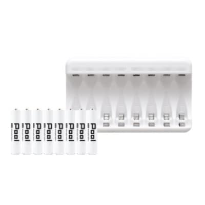 ニッケル水素充電池Pool-プールー(単4形充電池8本+8ポート充電器)セット【1212965】