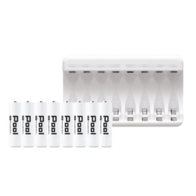 ニッケル水素充電池Pool-プールー(単3形充電池8本+8ポート充電器)セット【1212968】