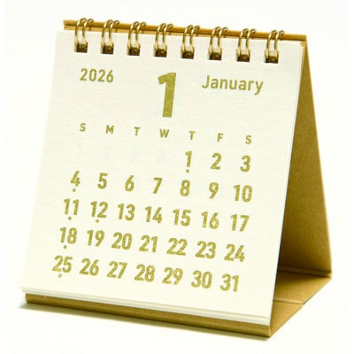 美濃和紙を使ったシルクスクリーン印刷オリジナル卓上カレンダー【ゴールド×生成り】【1703811】