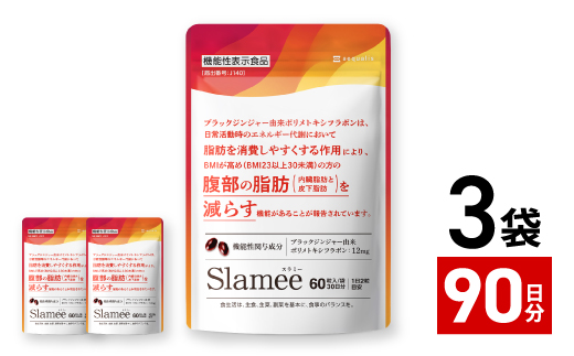 サプリメント 機能性表示食品 Slamee スラミー お腹の脂肪と皮下脂肪を減らす 3袋(3ヶ月分)【1495306】