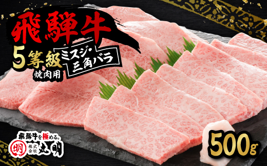 飛騨牛5等級　ミスジ・三角バラ　焼肉用　500g【配送不可地域：離島・北海道・沖縄県】【1043501】