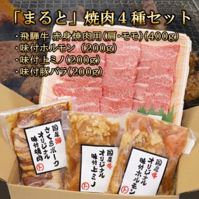 【飛騨牛】焼肉4種B-1セット　赤身肉と味付けホルモンなど　合計1kg【配送不可地域：離島】【1616670】