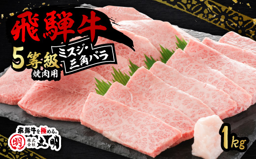 飛騨牛5等級　ミスジ・三角バラ　焼肉用　1kg【配送不可地域：離島】【1751865】