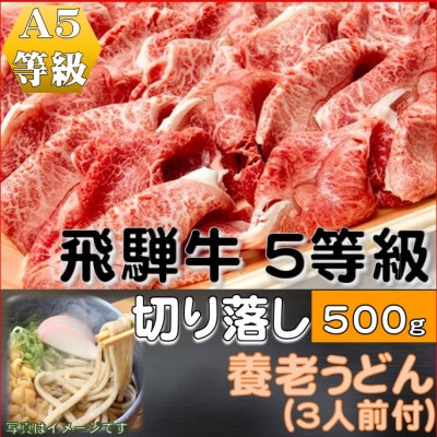 飛騨牛 5等級　切り落し　500g　養老うどん付(3人前)【配送不可地域：離島】【1416455】