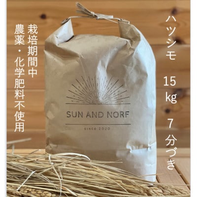 【令和7年産】初霜(源種)　7分づき15kg　(栽培期間中農薬・化学肥料不使用)【1721472】