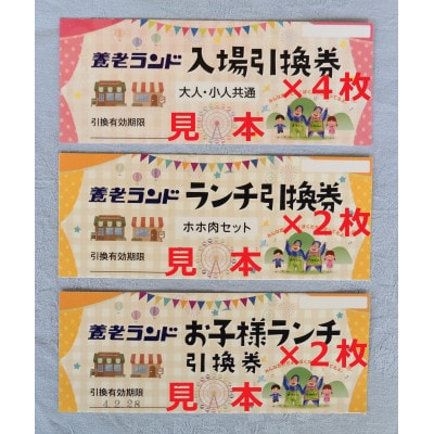 養老ランド　ランチ付入場券　入場券大人子供共通4枚ランチ券大人2名子供2名乗り物券(3,300円分)【1291228】