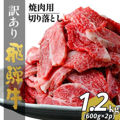 【毎月定期便】【訳あり】飛騨牛切り落し焼肉用1.2kg小分け(600g×2p)全3回【配送不可地域：離島】【4090426】