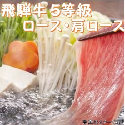 飛騨牛 5等級　すき焼き・しゃぶしゃぶ用　500g(ロース・肩ロース)養老うどん付(3人前)【配送不可地域：離島】【1380167】