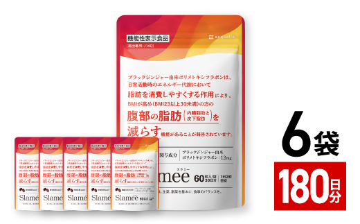 サプリメント 機能性表示食品 Slamee スラミー お腹の脂肪と皮下脂肪を減らす 6袋(6ヶ月分)【1495308】