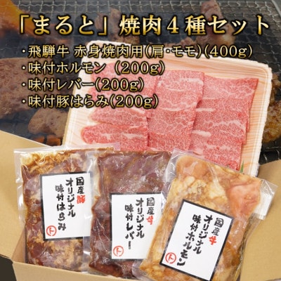 【飛騨牛】焼肉4種B-2セット　赤身肉と味付けホルモンなど　合計1kg【配送不可地域：離島】【1616675】