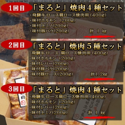 【毎月定期便】毎月届く　焼き肉セット(霜降り焼き肉&味付けホルモンなど)全3回【配送不可地域：離島】【4084036】