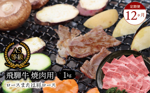 【１２ヶ月定期便】A5等級飛騨牛 焼肉用 ロースまたは肩ロース 1kg 2025/9/19～