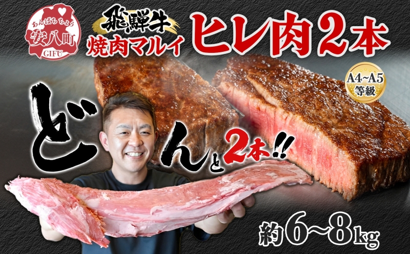 飛騨牛 ヒレ肉 ブロック A4～A5等級 2本 約6～8kg 6～8分割 ヒレ シャトーブリアン 肉 牛肉 ブランド牛 お肉 和牛 贅沢 お取り寄せ ご褒美 ステーキ 豪華 グルメ 焼肉 BBQ パーティー ギフト 贈り物 自家用 贈答用 焼肉マルイ 岐阜県 【 安八町 】