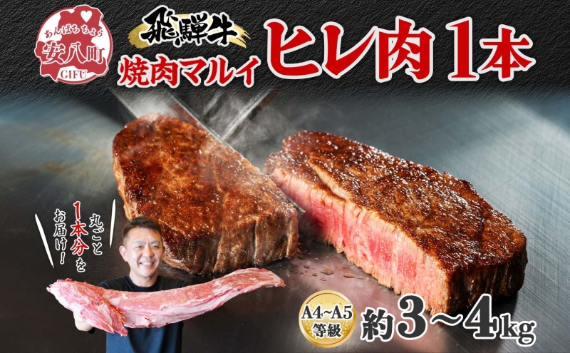 飛騨牛 ヒレ肉 ブロック A4～A5等級 1本 約3～4kg 3～4分割 ヒレ シャトーブリアン 肉 牛肉 ブランド牛 お肉 和牛 贅沢 お取り寄せ ご褒美 ステーキ 豪華 グルメ 焼肉 BBQ パーティー ギフト 贈り物 自家用 贈答用 焼肉マルイ 岐阜県 【 安八町 】