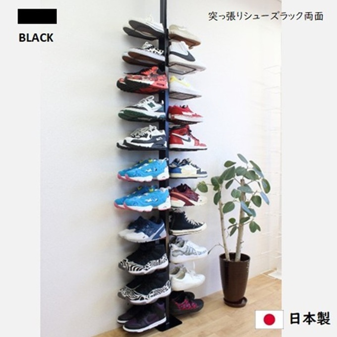 シューズラック スリム シューズ収納 シューズラック両面 黒 シューズボックス 靴収納 玄関収納 省スペース 22足収納 下駄箱 狭い 玄関 おしゃれ 高さ調整可 国内製造 日本製 