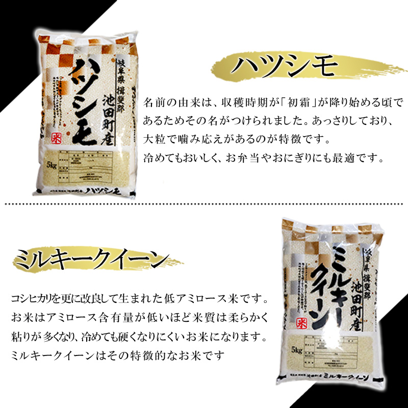 米 10kg (各5kg) ハツシモ ミルキークイーン 池田町産 8分づき 分つき精米 お米 おこめ こめ コメ ごはん ご飯 有機肥料 減農薬栽培 はつしも ミルキークィーン 岐阜県