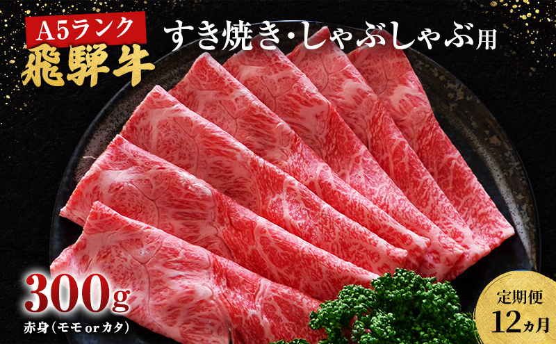 【定期便12ヶ月】牛肉 飛騨牛 すき焼き しゃぶしゃぶ セット 赤身 モモ 又は カタ 300g 黒毛和牛 Ａ5 美味しい お肉 牛 肉 和牛 すき焼き肉 すきやき すき焼肉 しゃぶしゃぶ肉 【岐阜県池田町】