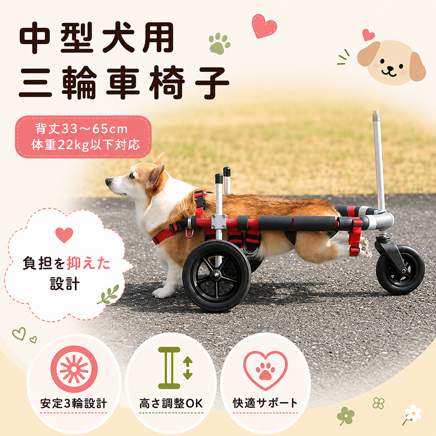 中型犬用三輪車椅子（背丈33～65cm　体重22キロ以下） 【!寄附前に事業者へ相談必要!】 雑貨 日用品