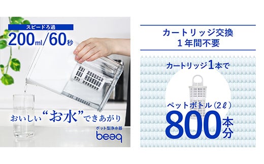 【20085】浄水器【ビューク】 浄水器 浄水ポット 1年 交換不要 ポット型浄水器 浄水 ビューク beaq 冷蔵庫 PFAS PFOS PFOA 除去 有機 フッ素 化合物 塩素 塩素除去 コンパクト ろ過 ろ過器 水道水 ミネラル カートリッジ 飲用水 ポット型 ペットボトル 水 天然水 活性炭 ふるさと納税 ギフト プレゼント 岐阜県 メーカー直送 ドリームバンク