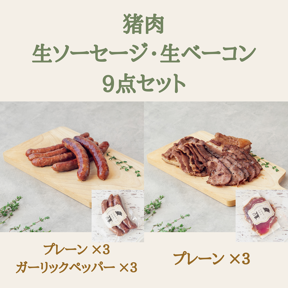 猪生ソーセージ＆猪生ベーコン 9点詰め合わせ【冷凍】猪肉 ジビエ  加工品 焼肉 朝食