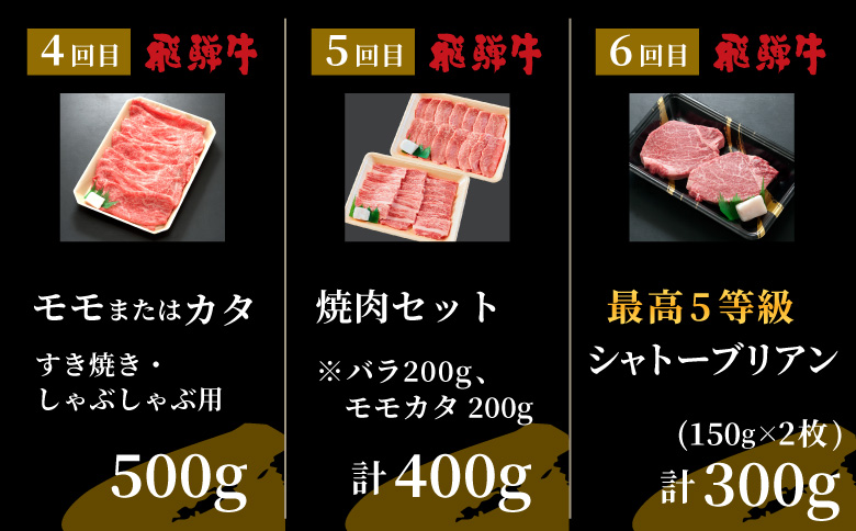 飛騨牛 5等級シャトーブリアン入り 極上6回定期便 すき焼き しゃぶしゃぶ ステーキ 焼肉 BBQ モモ カタ ロース 肩ロース カタロース カルビ シャトーブリアン 希少部位 贅沢 6ヶ月 定期 定期便 飛騨 飛騨牛 牛 肉 和牛 黒毛和牛 ブランド牛 養老ミート
