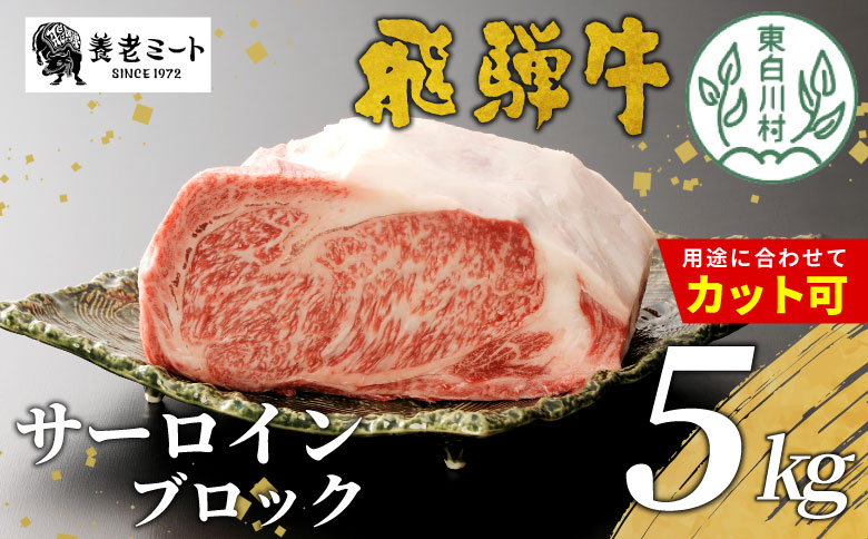 お好きなカット可能！飛騨牛 サーロインブロック 5kg 牛肉 和牛 肉 塊肉 サーロイン ステーキ すき焼き しゃぶしゃぶ 赤身 肉 牛 牛肉 鉄板焼き お祝い 贈答 ギフト 贈り物 ふるさと納税 東白川村 岐阜 贅沢 霜降り 柔らかい ジューシー 養老ミート