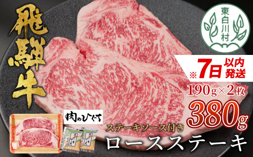 飛騨牛 ロースステーキ 380g (190g×2枚入り) ステーキ ソース付 A5 A4 国産 牛 冷凍 和牛 牛肉