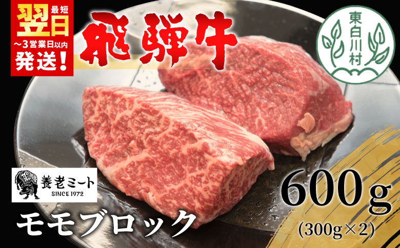 飛騨牛 モモブロック 600g 300g×2 牛肉 和牛 肉 ローストビーフ 焼肉 ステーキ 赤身 赤身肉 牛 鉄板焼き お祝い 贈答 ギフト 贈り物 ふるさと納税 東白川村 岐阜 贅沢 モモ もも肉 養老ミート