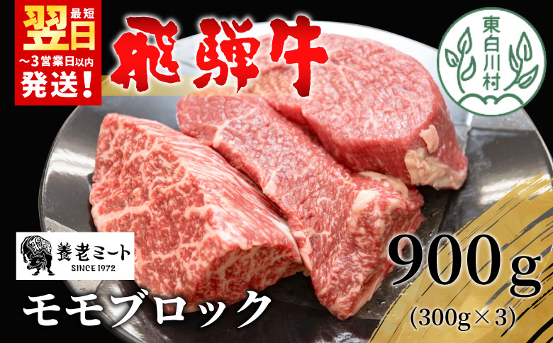 飛騨牛 モモブロック 900g 300g×3 牛肉 和牛 肉 ローストビーフ 焼肉 ステーキ 赤身 赤身肉 牛 鉄板焼き お祝い 贈答 ギフト 贈り物 ふるさと納税 東白川村 岐阜 贅沢 モモ もも肉 養老ミート