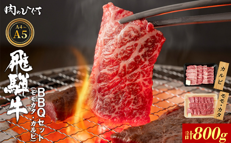 【12月16日入金分まで年内発送】飛騨牛 BBQセット（カルビ・モモカタ） 800g A5 A4 国産 牛 冷凍 和牛 牛肉 カルビ もも モモ カタ 肩 かた 豪華 ギフト 贈答 にく お肉 肉 東白川村 岐阜 飛騨 贅沢 霜降り 赤身 肉のひぐち