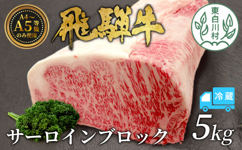 【冷蔵配送】 飛騨牛 サーロインブロック 5kg ローストビーフ ステーキ 焼肉 A5 A4 サーロインステーキ サーロイン ブロック ブロック肉 塊肉 国産 牛 冷凍 和牛 牛肉 白川 ギフト 贈答 お肉 肉 東白川村 岐阜 飛騨 贅沢 霜降り 赤身 肉のひぐち